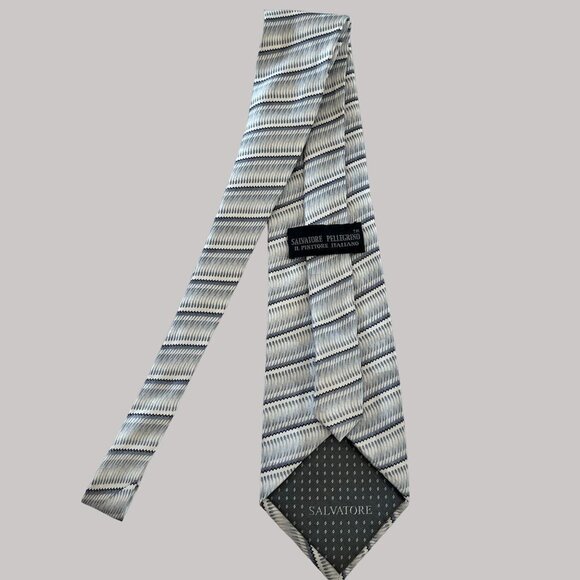 Salvatore Pellegrino Mens Gray Black Silver‎ Striped 100% Silk Necktie Italy - Picture 1 of 6